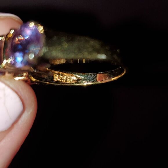 Amethyst Gold Plated Sterling Silver Ring! Stamped 925 China. Size 8. - Picture 6 of 8